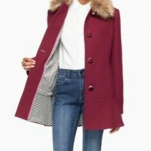 Kate Spade wine fur trim pea coat